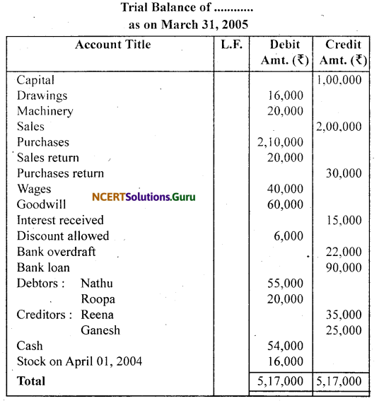 NCERT Solutions for Class 11 Accountancy Chapter 6 Trial Balance and Rectification of Errors 1